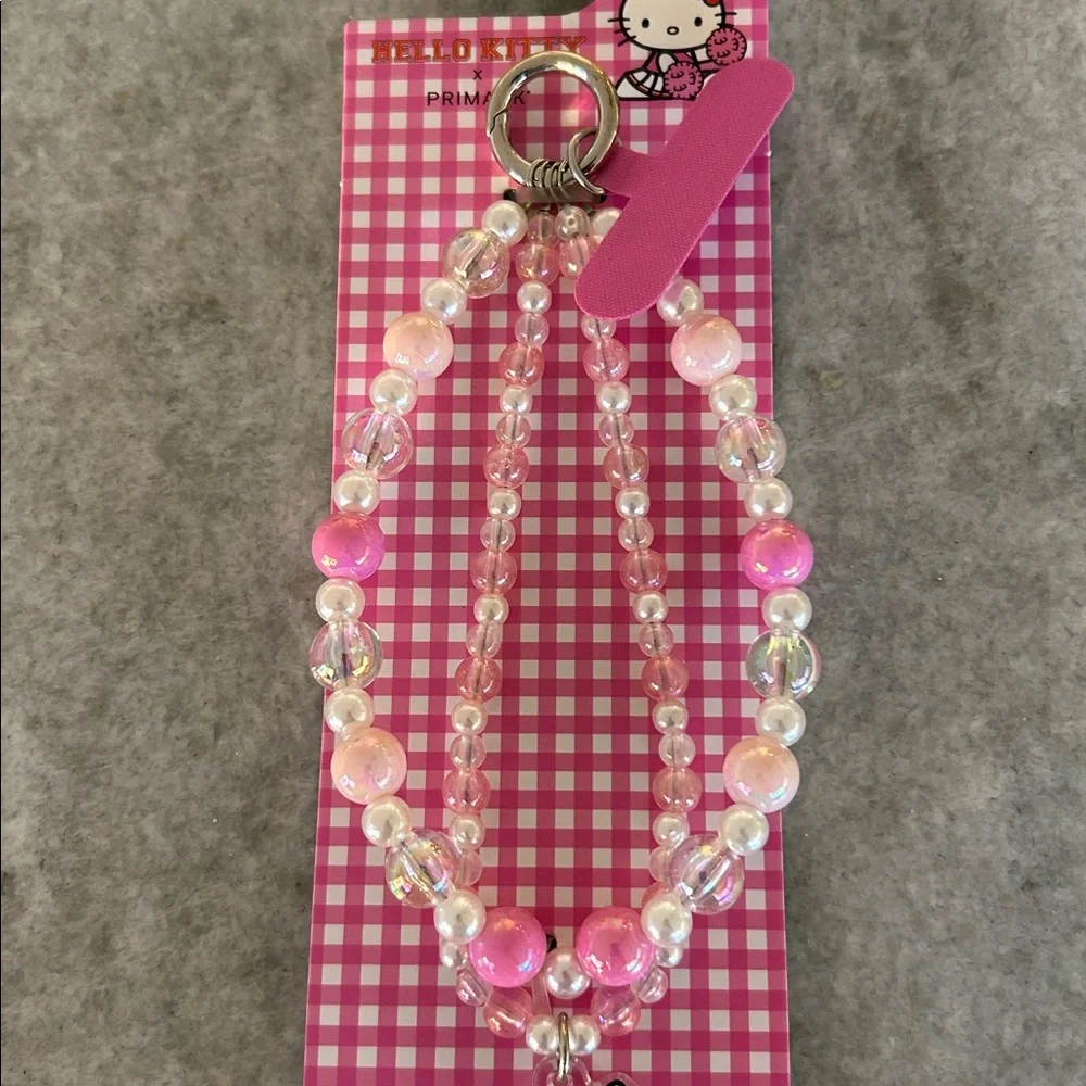 Hello Kitty Pink and Clear Beaded Phone Charm with Keyring
